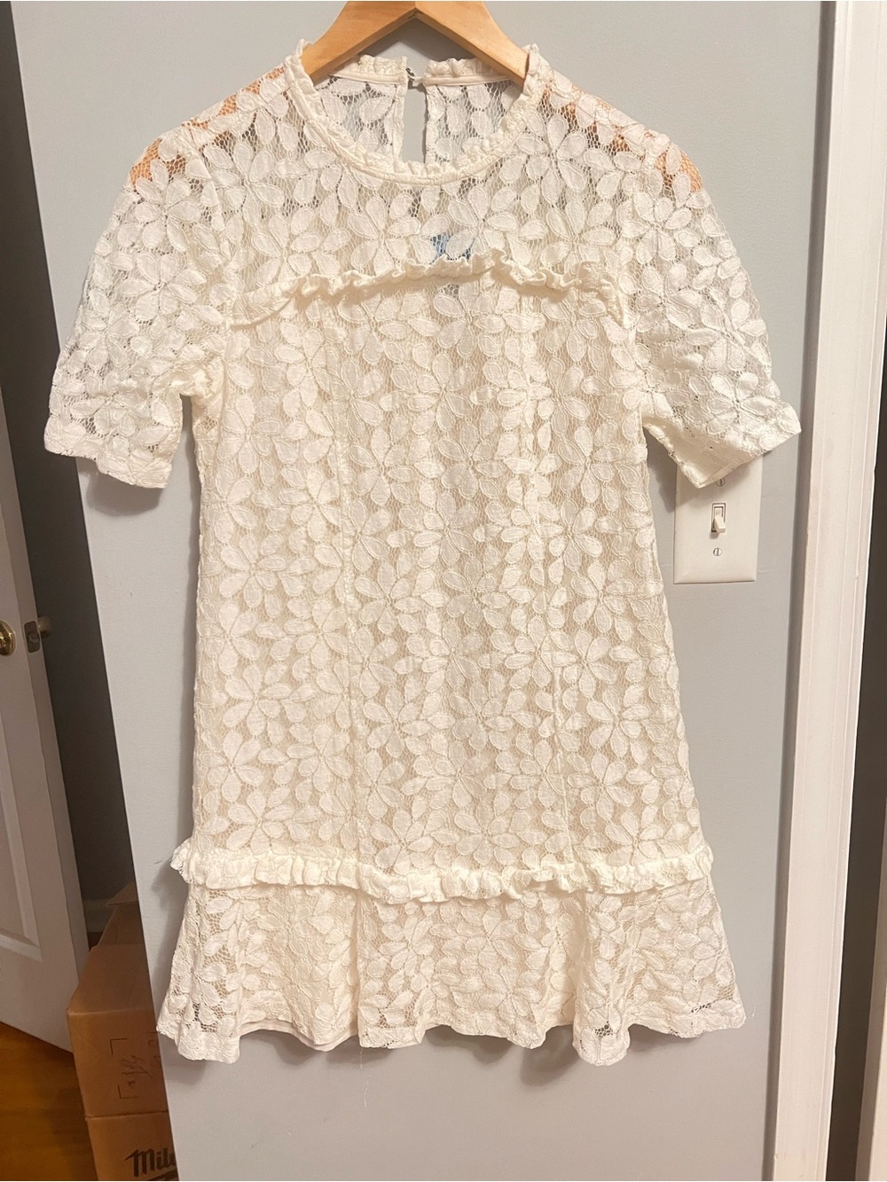 CeCe Cream Lace Ruffle-Trim Girls Dress